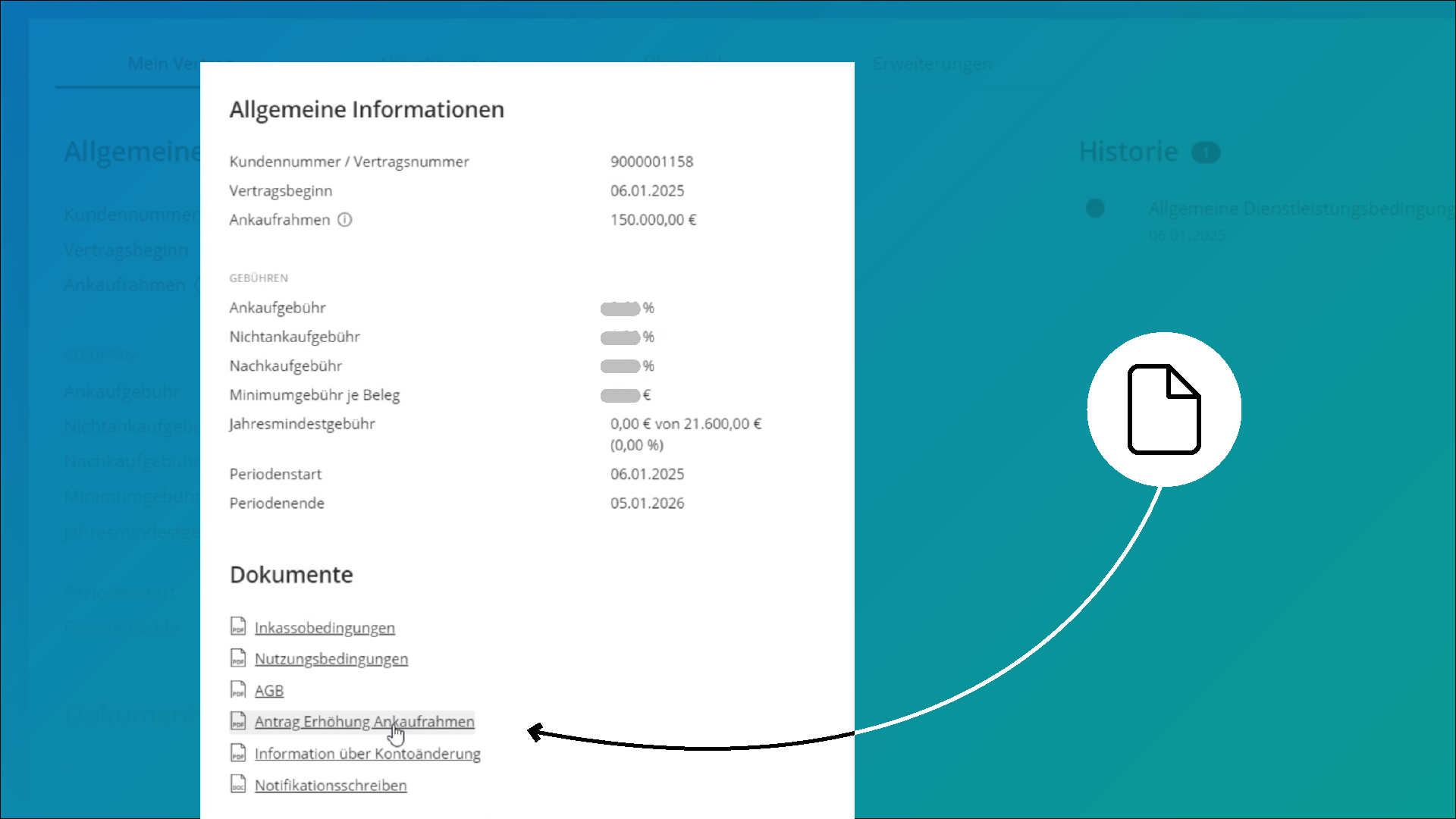 Dashboard FINNYA Portal: Allgemeine Informationen Seite